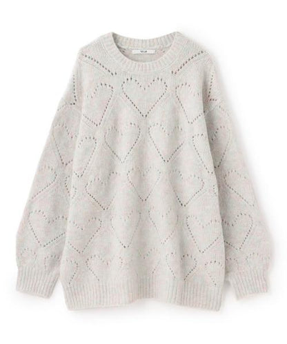 愛心編織拼色寬鬆針織衫【韓國時尚】