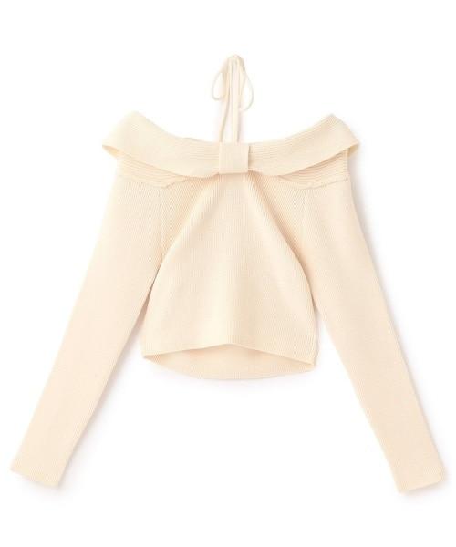 蝴蝶結一字肩針織套頭衫【韓國時尚】