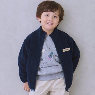 【防潑水加工】圖案×仿羊羔絨短夾克