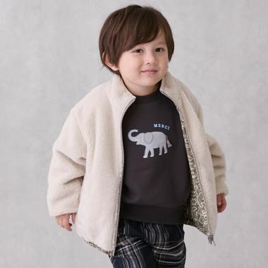 【防潑水加工】圖案×仿羊羔絨短夾克