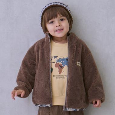 【防潑水加工】圖案×仿羊羔絨短夾克