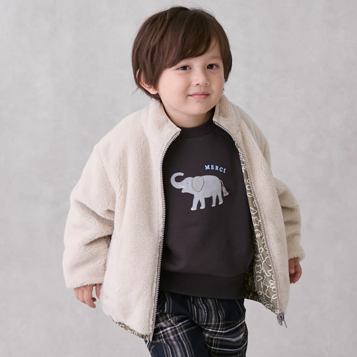 【防潑水加工】圖案×仿羊羔絨短夾克