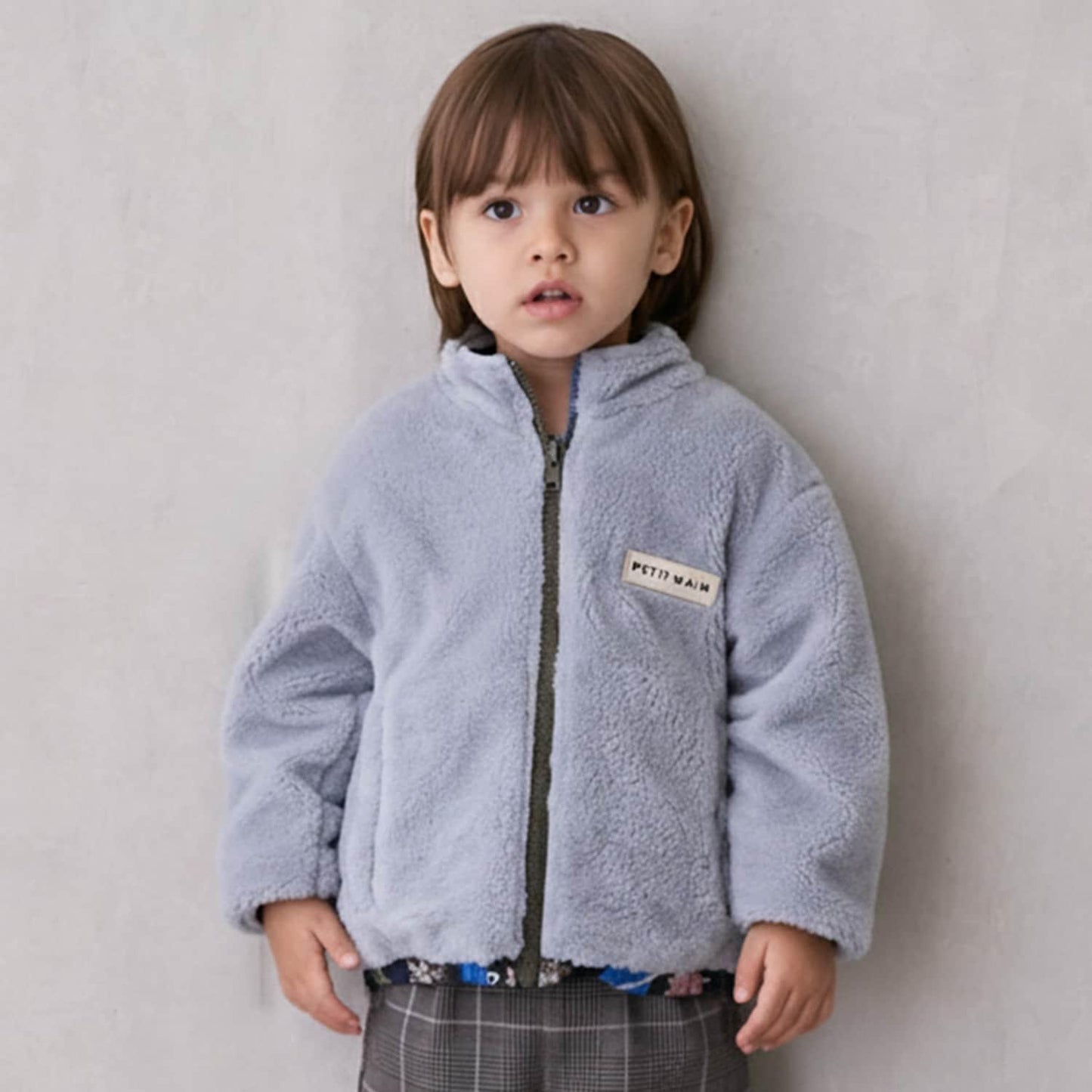 【防潑水加工】圖案×仿羊羔絨短夾克