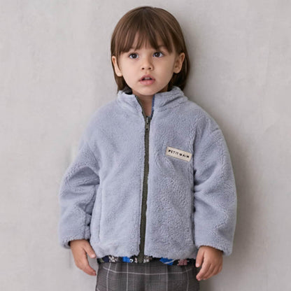 【防潑水加工】圖案×仿羊羔絨短夾克