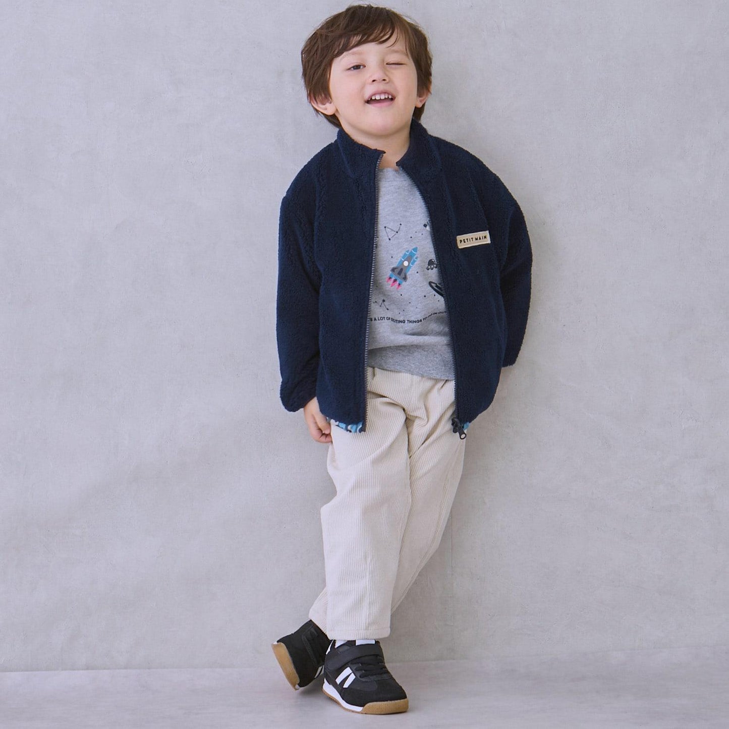 【防潑水加工】圖案×仿羊羔絨短夾克