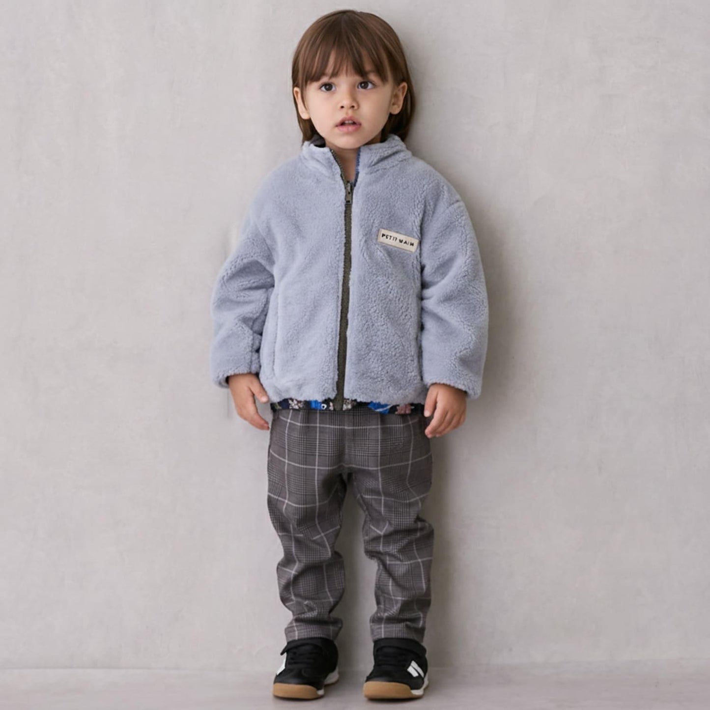 【防潑水加工】圖案×仿羊羔絨短夾克