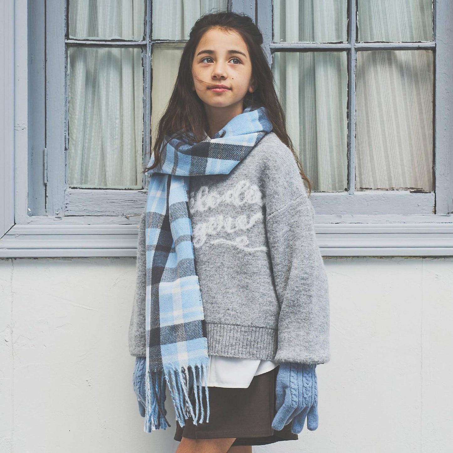 【防靜電】羊絨觸感格紋圍巾