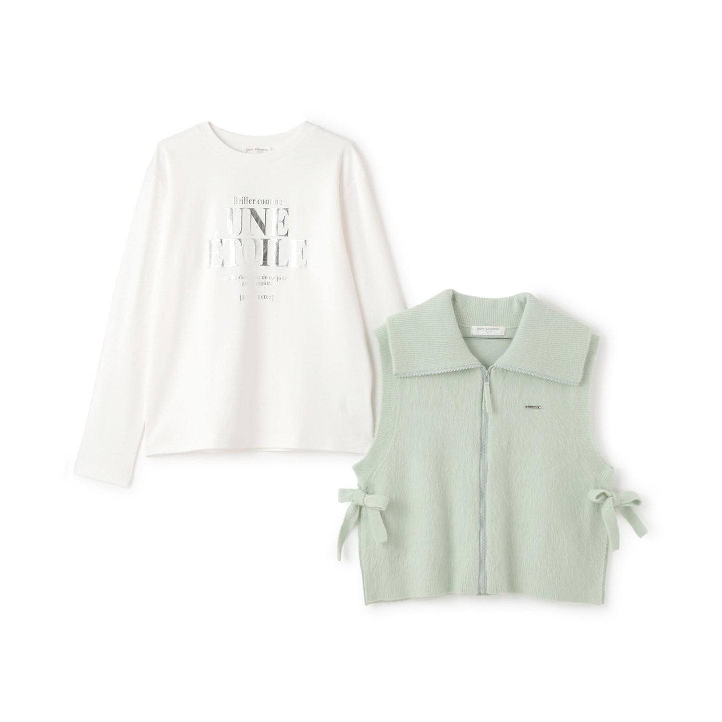 【130cm可選】拉鍊針織馬甲×長袖T恤套裝