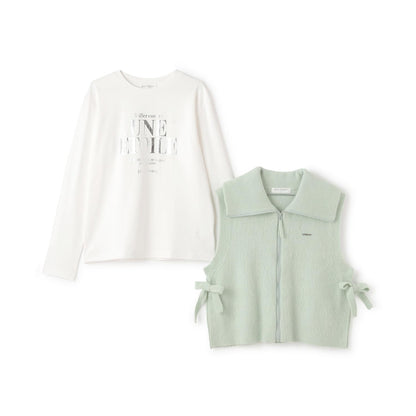 【130cm可選】拉鍊針織馬甲×長袖T恤套裝