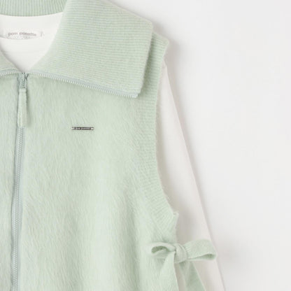 【130cm可選】拉鍊針織馬甲×長袖T恤套裝