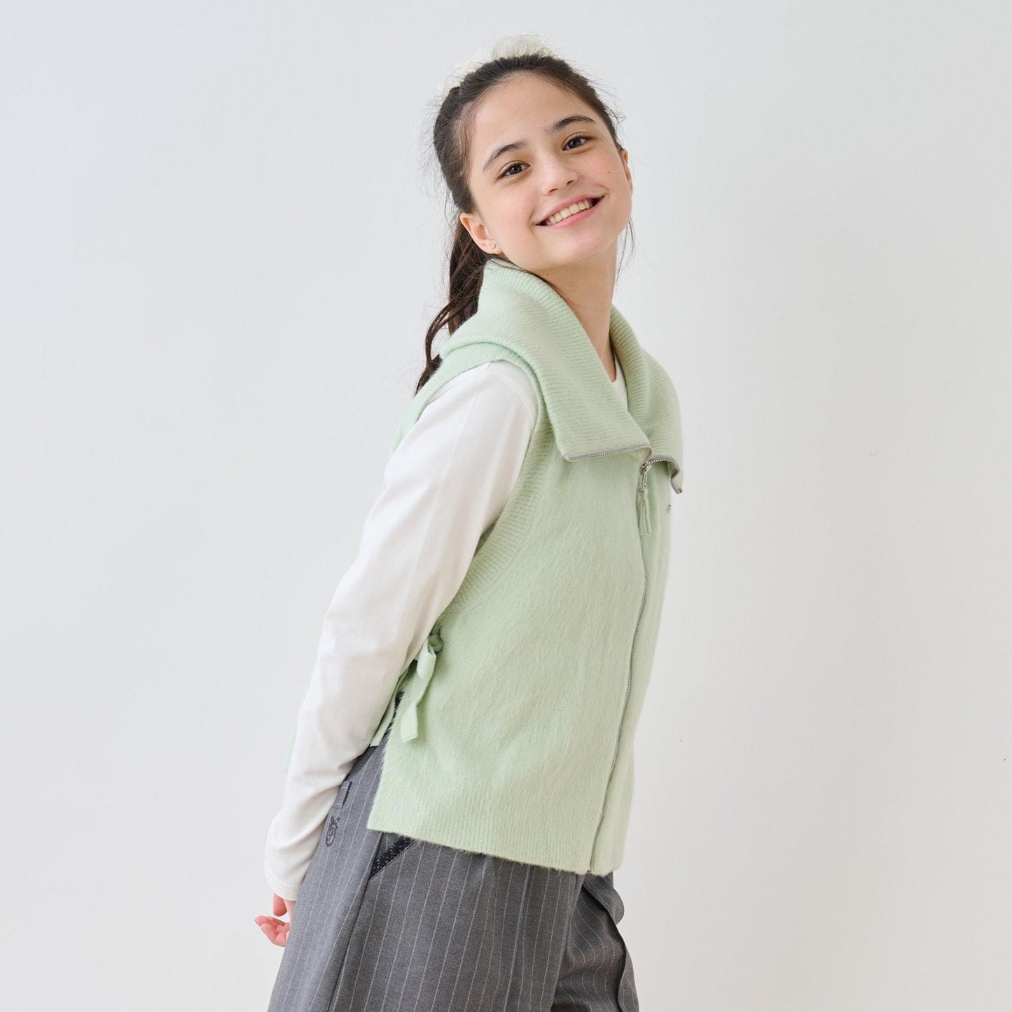 【130cm可選】拉鍊針織馬甲×長袖T恤套裝