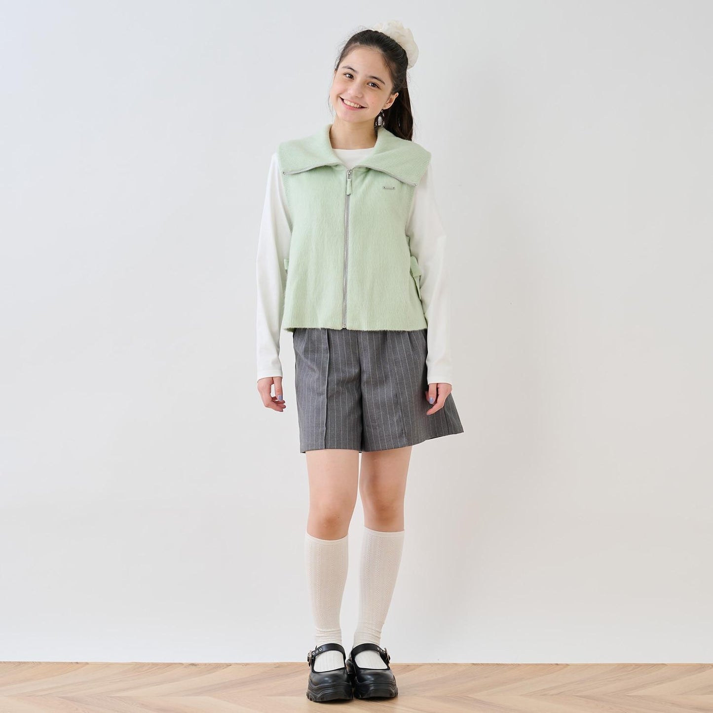 【130cm可選】拉鍊針織馬甲×長袖T恤套裝