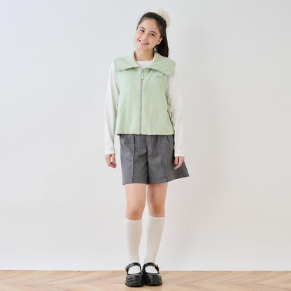 【130cm可選】拉鍊針織馬甲×長袖T恤套裝