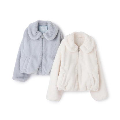 蓬鬆仿皮草飛行夾克