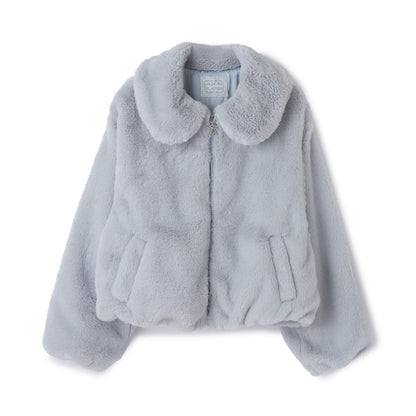 蓬鬆仿皮草飛行夾克