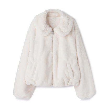 蓬鬆仿皮草飛行夾克