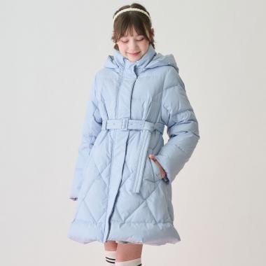 【防潑水】附蝴蝶結腰帶修身長款羽絨服