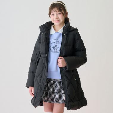 【防潑水】附蝴蝶結腰帶修身長款羽絨服