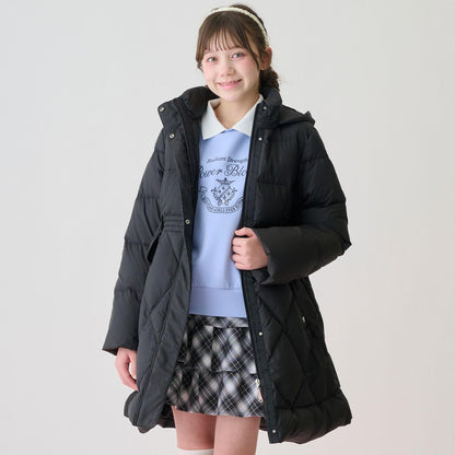 【防潑水】附蝴蝶結腰帶修身長款羽絨服