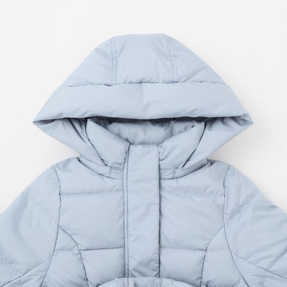 【防潑水】附蝴蝶結腰帶修身長款羽絨服