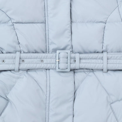 【防潑水】附蝴蝶結腰帶修身長款羽絨服