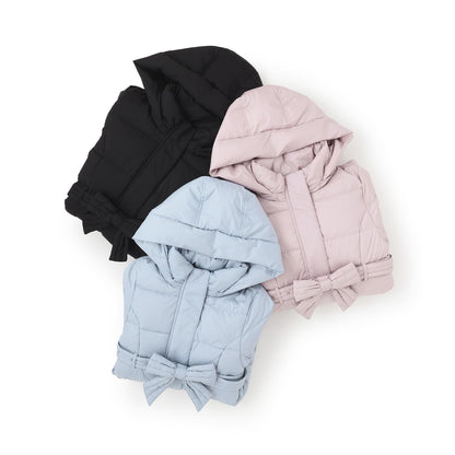 【防潑水】附蝴蝶結腰帶修身長款羽絨服