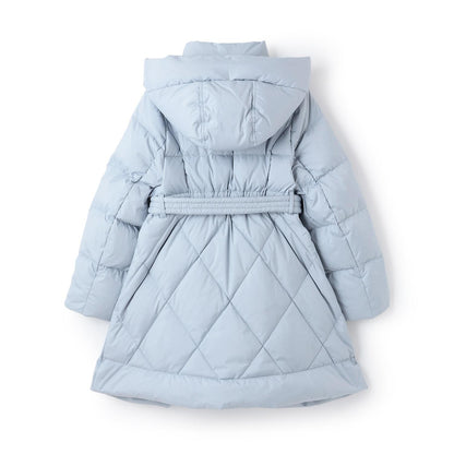 【防潑水】附蝴蝶結腰帶修身長款羽絨服