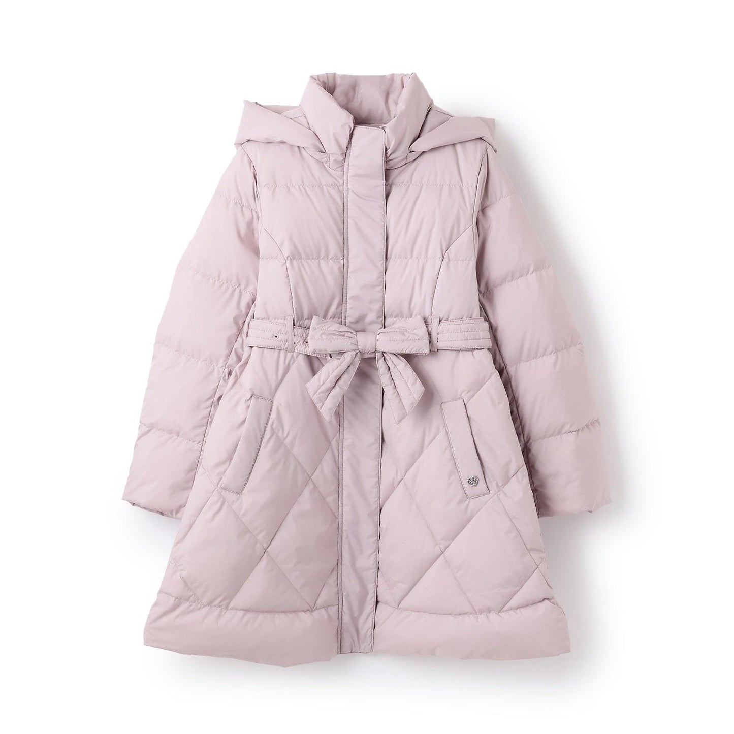 【防潑水】附蝴蝶結腰帶修身長款羽絨服