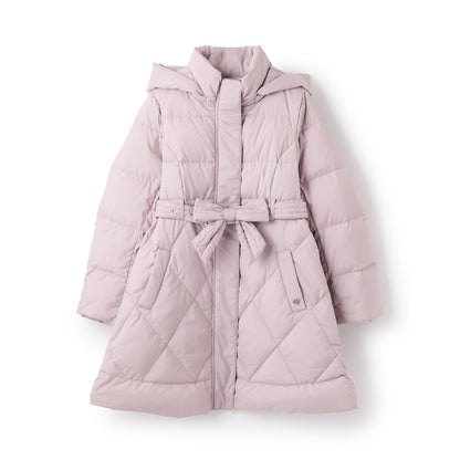 【防潑水】附蝴蝶結腰帶修身長款羽絨服