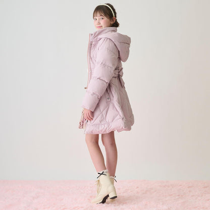 【防潑水】附蝴蝶結腰帶修身長款羽絨服