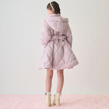 【防潑水】附蝴蝶結腰帶修身長款羽絨服