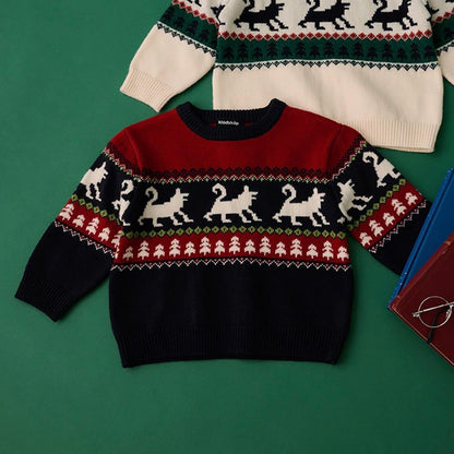 狼圖案針織套頭衫