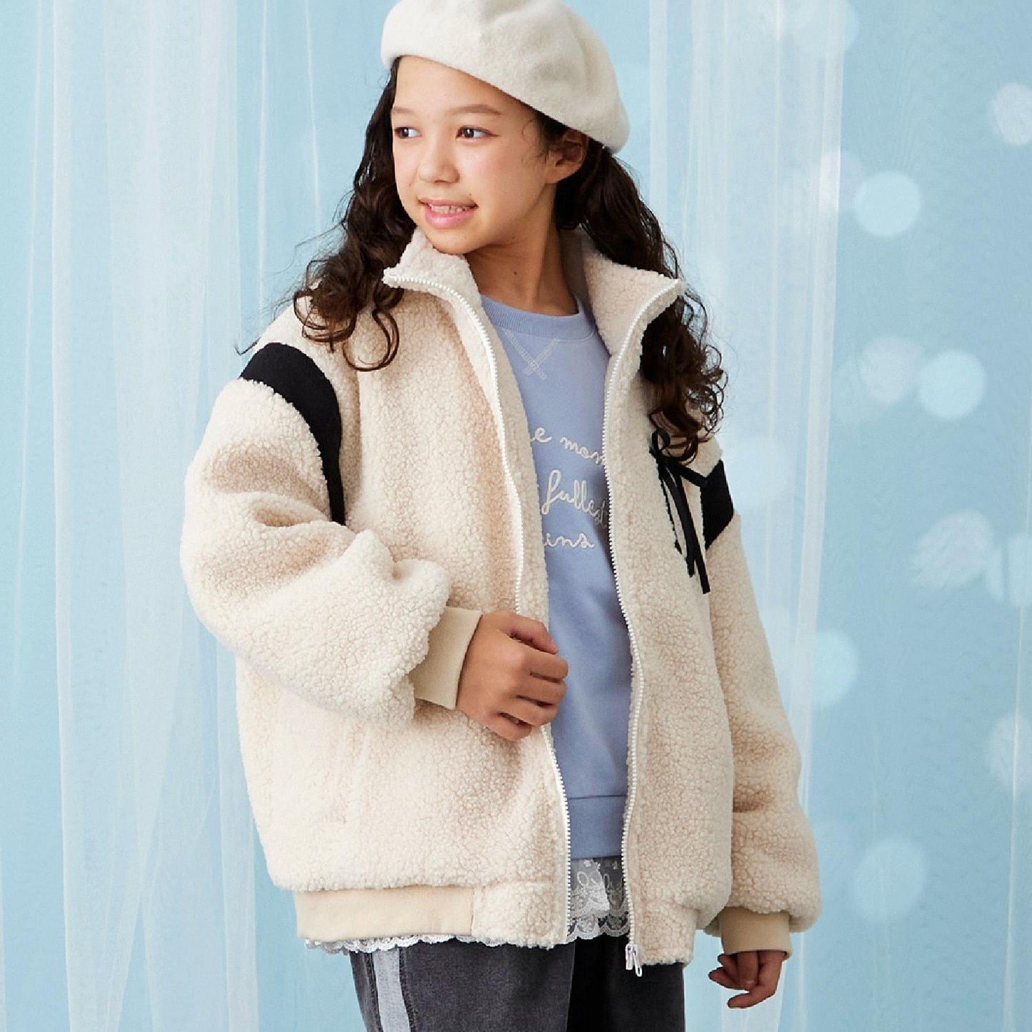 【trois lapins】羊羔絨內襯絎縫夾克