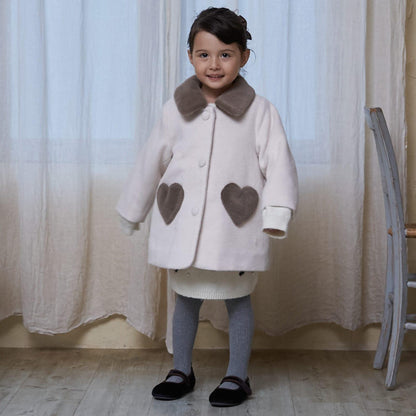 毛絨領心形口袋大衣