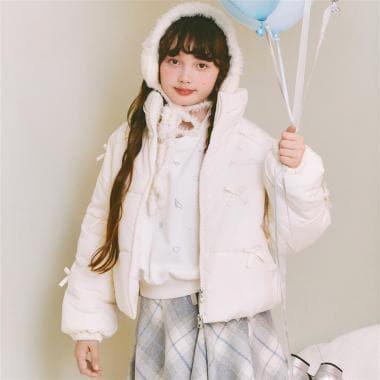 【防潑水・蓄熱】迷你蝴蝶結泡泡袖短款夾克