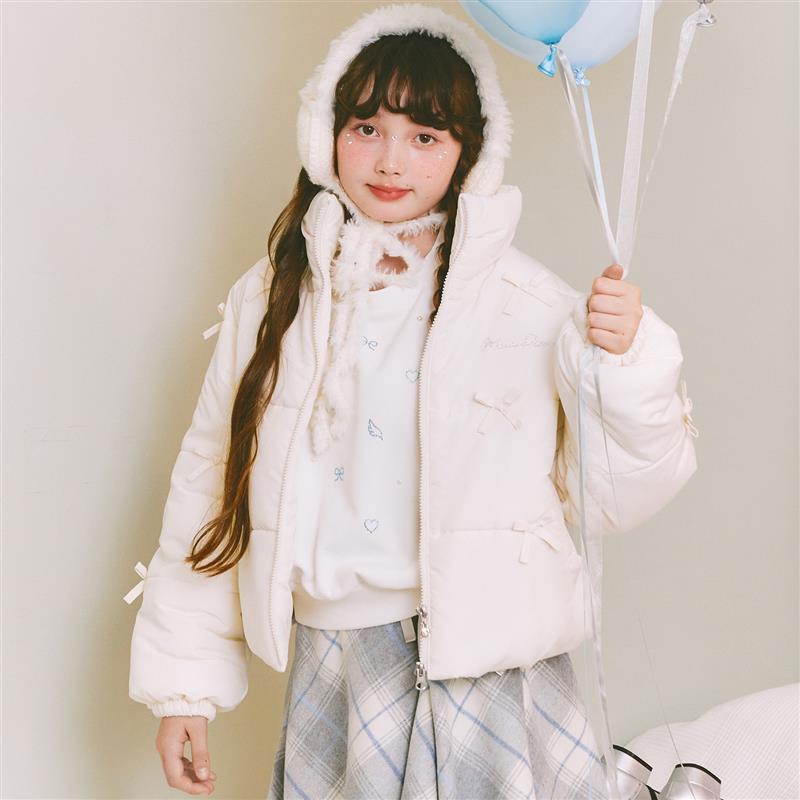 【防潑水・蓄熱】迷你蝴蝶結泡泡袖短款夾克