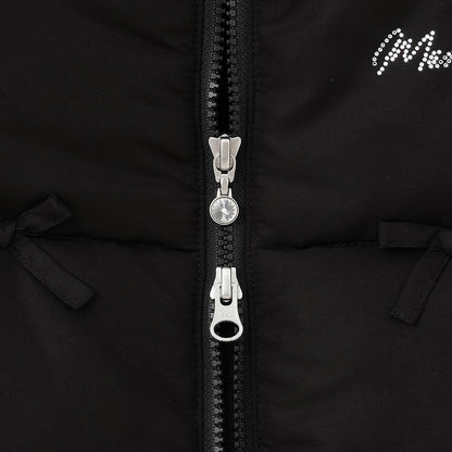 【防潑水・蓄熱】迷你蝴蝶結泡泡袖短款夾克