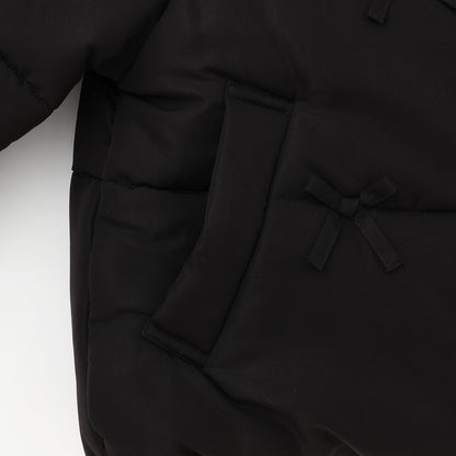 【防潑水・蓄熱】迷你蝴蝶結泡泡袖短款夾克