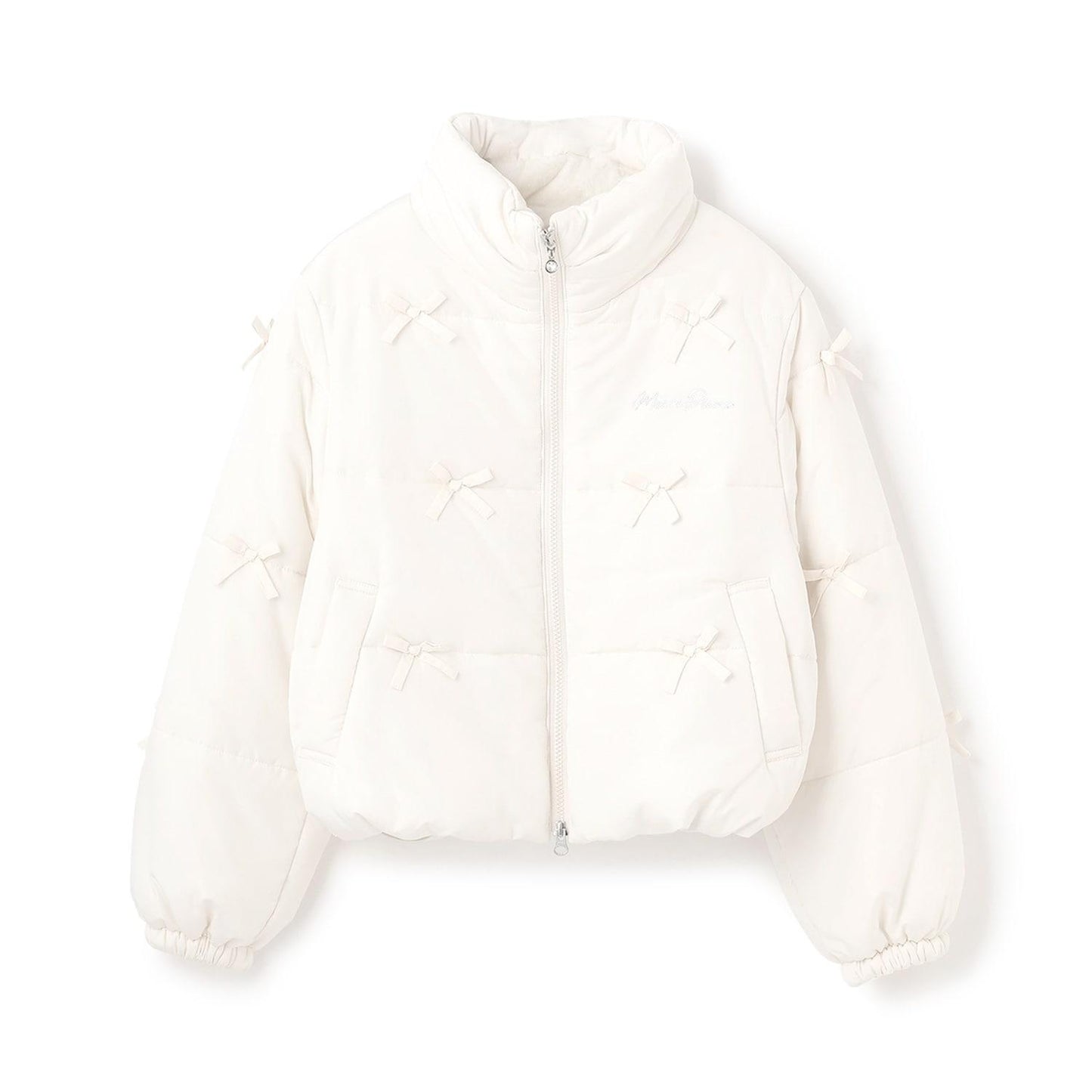 【防潑水・蓄熱】迷你蝴蝶結泡泡袖短款夾克