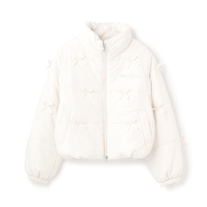 【防潑水・蓄熱】迷你蝴蝶結泡泡袖短款夾克