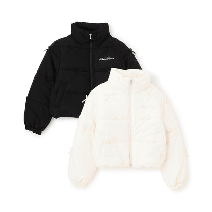 【防潑水・蓄熱】迷你蝴蝶結泡泡袖短款夾克