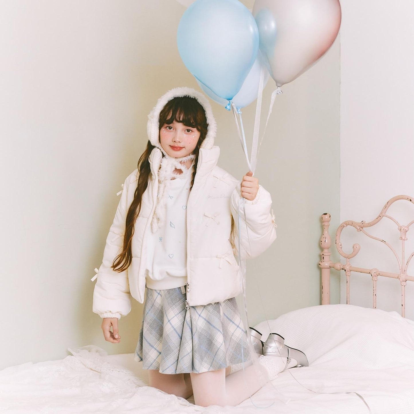 【防潑水・蓄熱】迷你蝴蝶結泡泡袖短款夾克