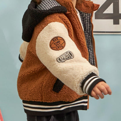 連帽拼色羊羔絨夾克