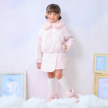 蝴蝶結絎縫仿皮草領短夾克