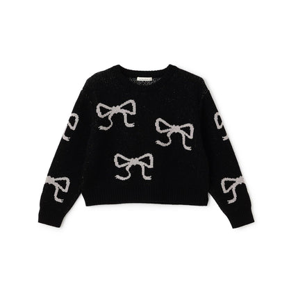 短款亮絲蝴蝶結毛衣