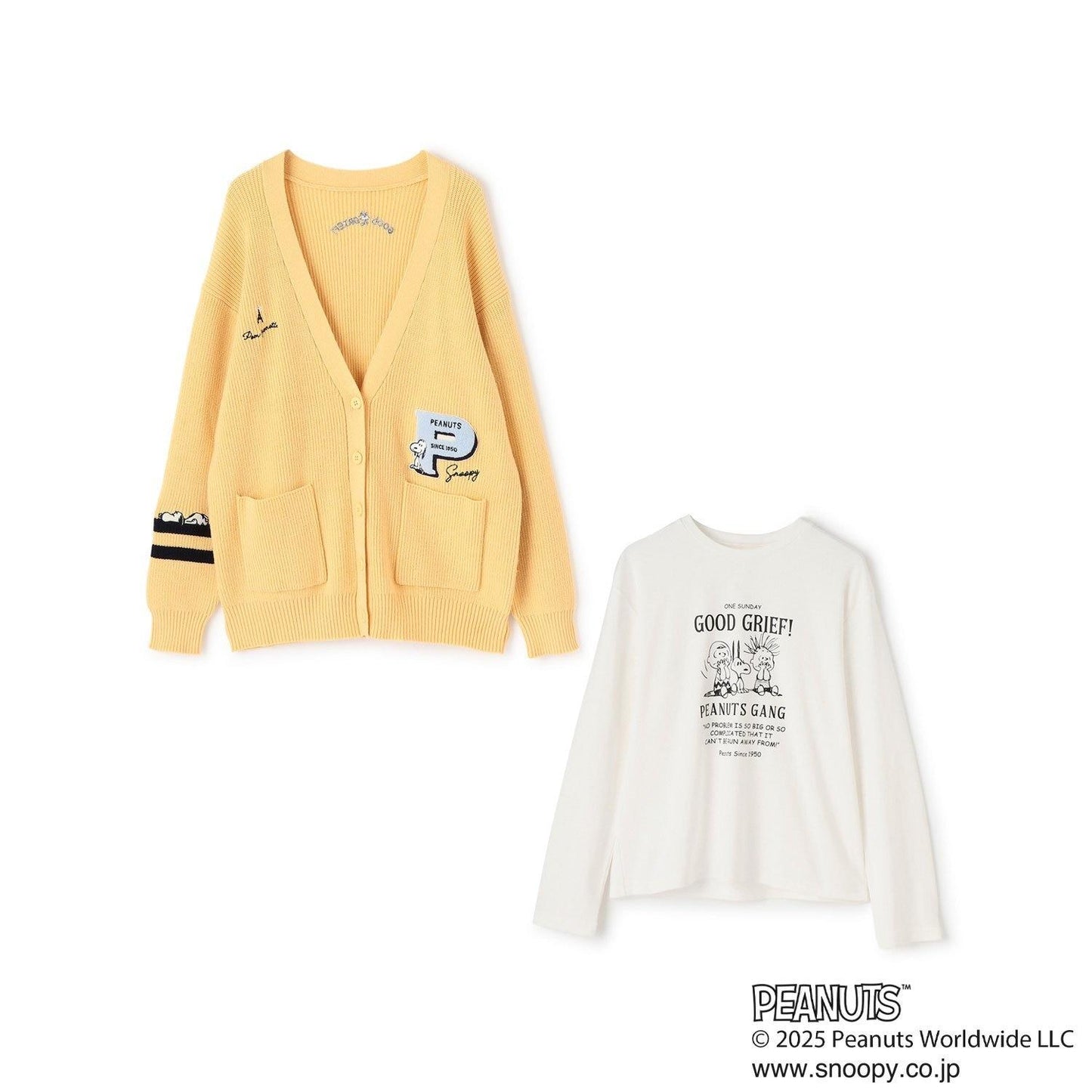 【130cm可選】【《PEANUTS》】字母針織開衫×長袖T恤套裝