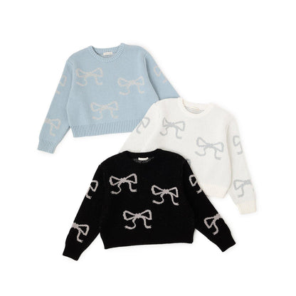 短款亮絲蝴蝶結毛衣