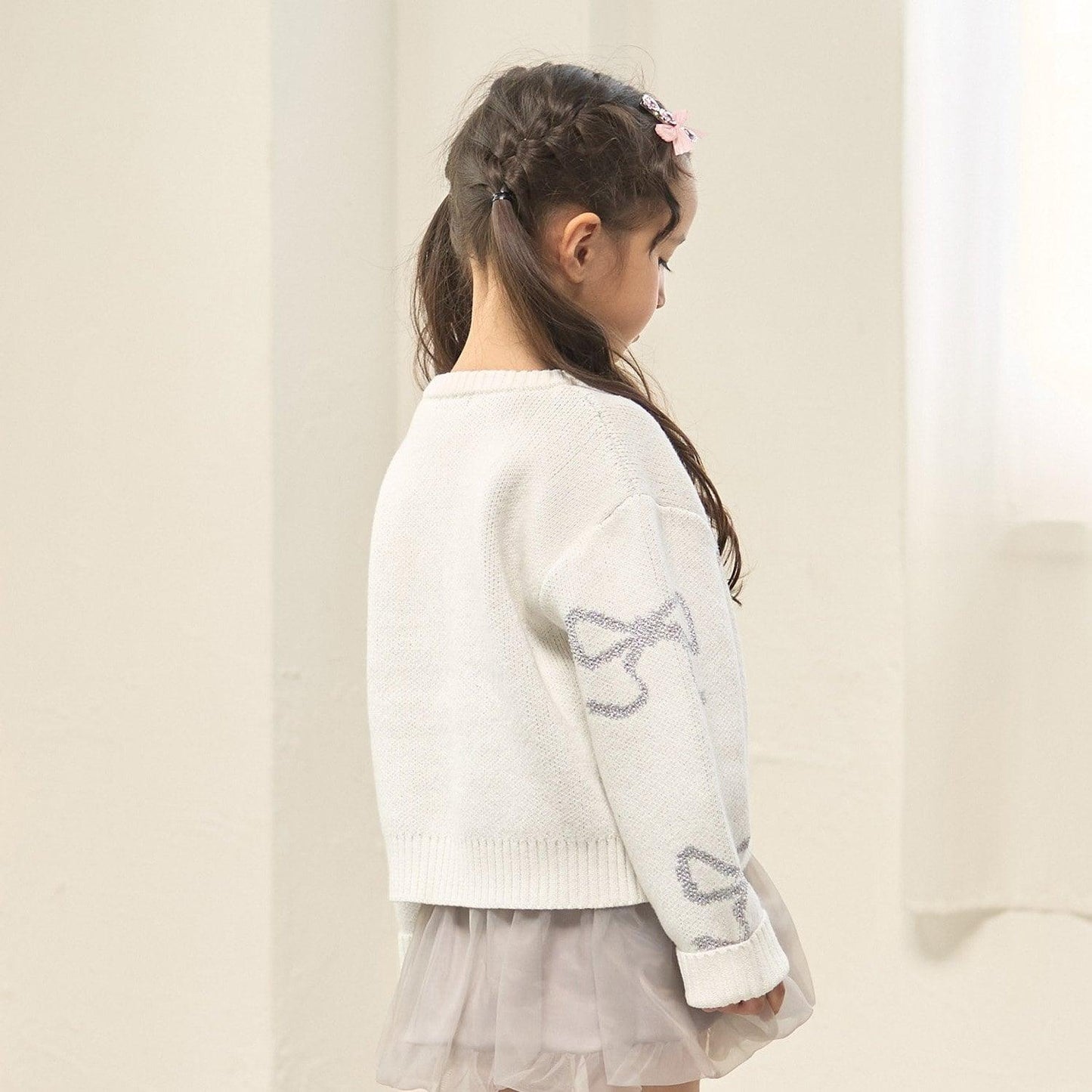 短款亮絲蝴蝶結毛衣