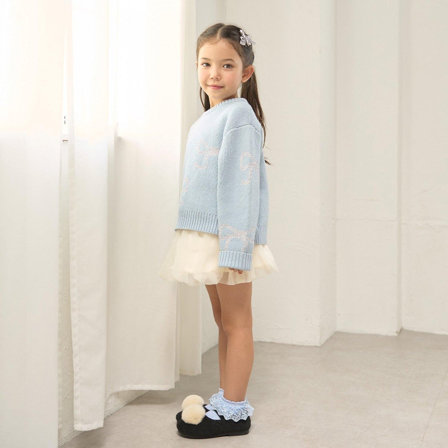 短款亮絲蝴蝶結毛衣