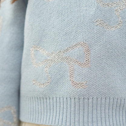 短款亮絲蝴蝶結毛衣